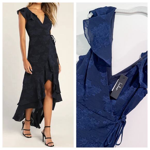Lulus Navy Floral High-Low Wrap Dress Women’s XS. Formal. Wedding. NWT! $88 MSRP - Picture 1 of 11